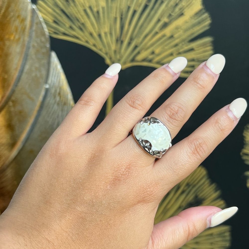 Silver Enamel Adjustable Statement Ring - image 3